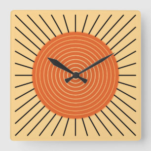 Modern Geometric Sunburst - Mandarin Orange Quadratische Wanduhr