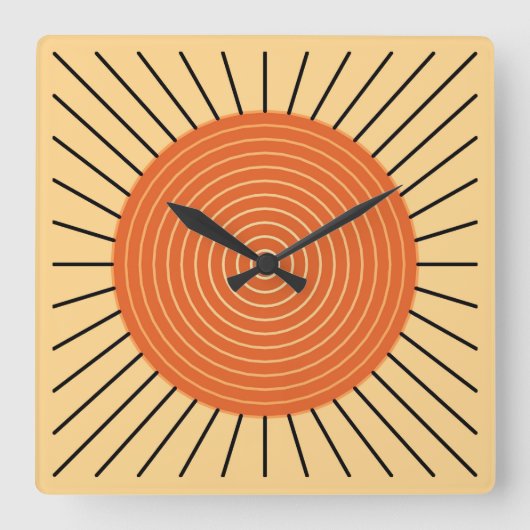 Modern Geometric Sunburst - Mandarin Orange Quadratische Wanduhr (Vorderseite)