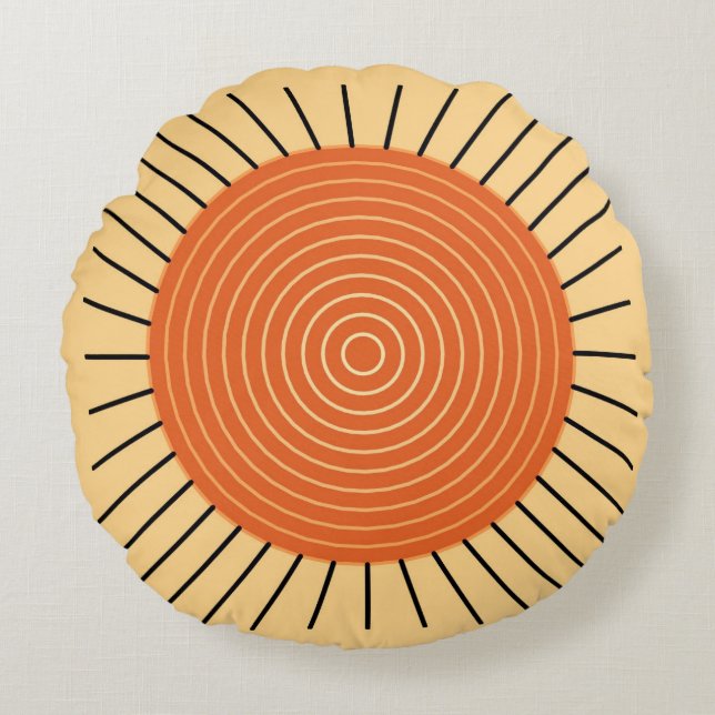 Modern Geometric Sunburst - Mandarin Orange Rundes Kissen (Vorderseite)