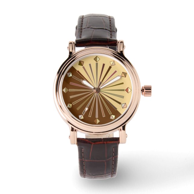 Modern Geometric Sunburst, Mustard Gold Armbanduhr (Vorderseite)