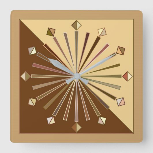 Modern Geometric Sunburst, Mustard Gold Quadratische Wanduhr (Vorderseite)