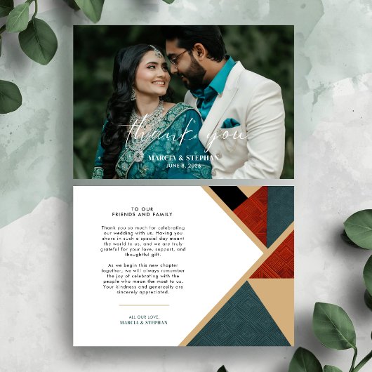 Modern Geometric Wedding Photo Thank You Card Dankeskarte