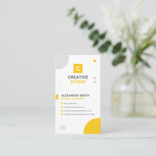 Modern Geometric Yellow and Gray, Professional Visitenkarte (Stehend Vorderseite)
