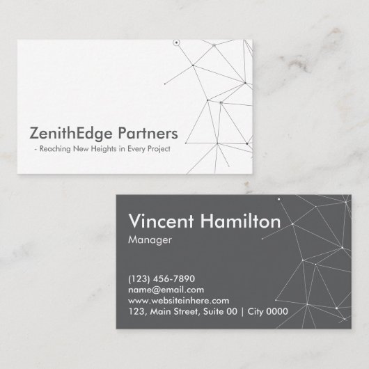 Modern Geometric ZenithEdge Partners Sleek Minimal Visitenkarte (Vorne/Hinten)