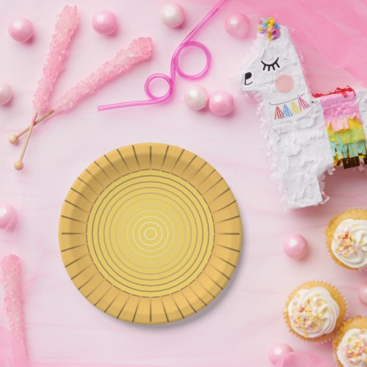 Modern geometrisch Sunburst - Mustard Gold / Gelb Pappteller (Party)