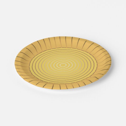 Modern geometrisch Sunburst - Mustard Gold / Gelb Pappteller (Schrägansicht)