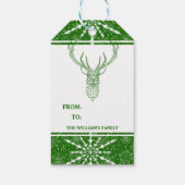 Modern geometrisch weiß & grün Weihnachtshirsche Geschenkanhänger (Rückseite)