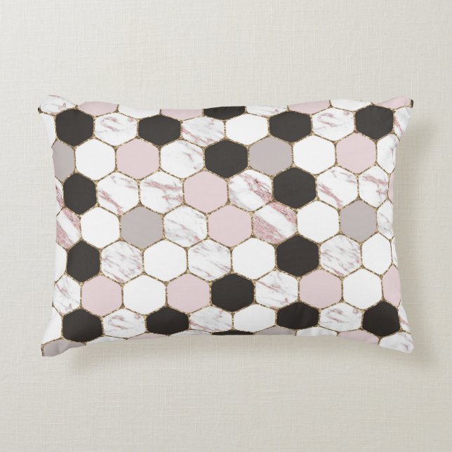 Modern geometrisches Marble Hexagon-Muster Dekokissen (Vorderseite)