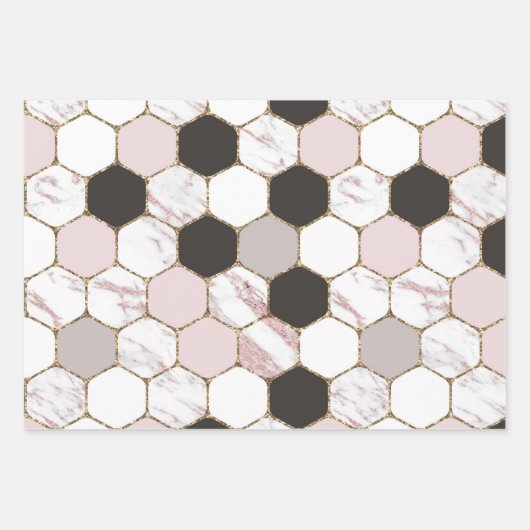 Modern geometrisches Marble Hexagon-Muster Geschenkpapier Set (Vorderseite 3)