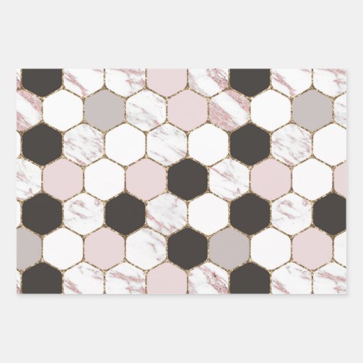Modern geometrisches Marble Hexagon-Muster Geschenkpapier Set (Vorderseite 2)