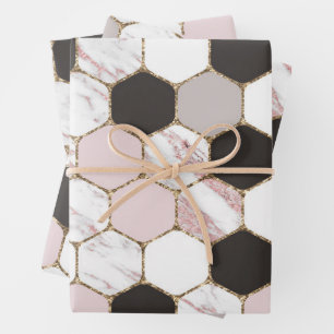 Modern geometrisches Marble Hexagon-Muster Geschenkpapier Set