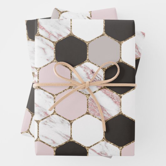 Modern geometrisches Marble Hexagon-Muster Geschenkpapier Set (Beispiel)