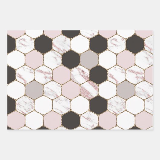 Modern geometrisches Marble Hexagon-Muster Geschenkpapier Set (Vorderseite)
