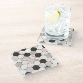 Modern geometrisches Marble Hexagon-Muster Glasuntersetzer