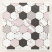 Modern geometrisches Marble Hexagon-Muster Glasuntersetzer (Vorderseite)