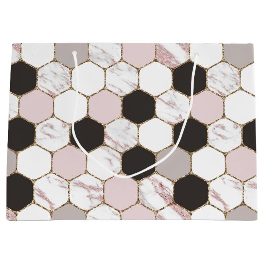 Modern geometrisches Marble Hexagon-Muster Große Geschenktüte (Vorderseite)