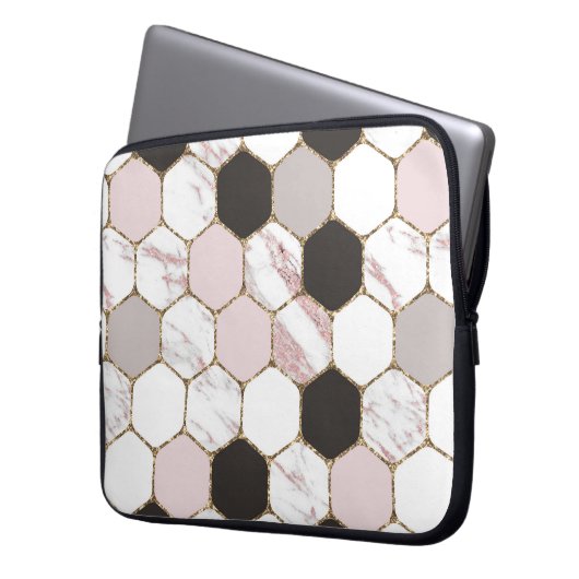 Modern geometrisches Marble Hexagon-Muster Laptopschutzhülle (Vorderseite Links)