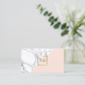 Modern geometrisches Marmor/rosa Monogramm-Logo Visitenkarte (Stehend Vorderseite)