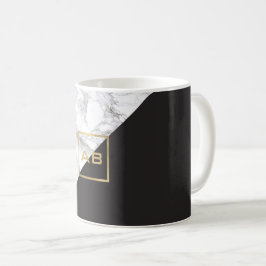 Modern geometrisches Marmor/Schwarz-Monogramm-Logo Kaffeetasse