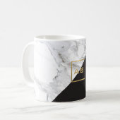 Modern geometrisches Marmor/Schwarz-Monogramm-Logo Kaffeetasse (Vorderseite Links)