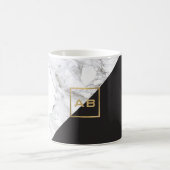 Modern geometrisches Marmor/Schwarz-Monogramm-Logo Kaffeetasse (Mittel)