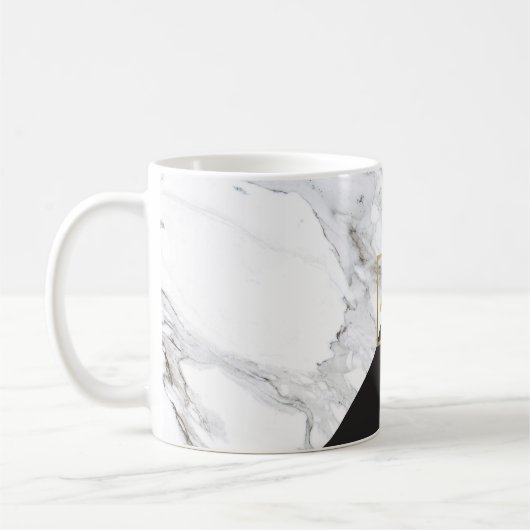 Modern geometrisches Marmor/Schwarz-Monogramm-Logo Kaffeetasse (Links)