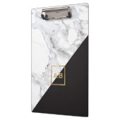 Modern geometrisches Marmor/Schwarz-Monogramm-Logo Klemmbrett (Links)