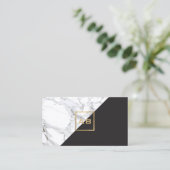 Modern geometrisches Marmor/Schwarz-Monogramm-Logo Visitenkarte (Stehend Vorderseite)