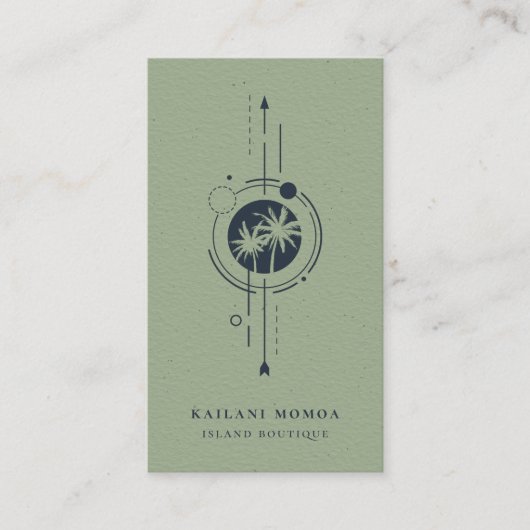 Modern Geometrisches Palm Tree Beach Logo Visitenkarte (Vorderseite)