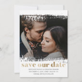 Modern Gerettet unser Date Foto Gold & Weiß Einladung (Vorderseite)
