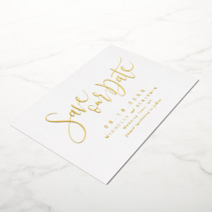 Modern geschriebenes Gold-Script Save the Date ein Folieneinladung