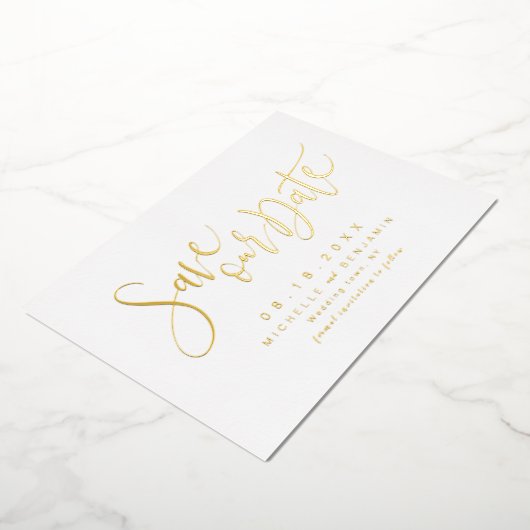 Modern geschriebenes Gold-Script Save the Date ein Folieneinladung (Gedreht)