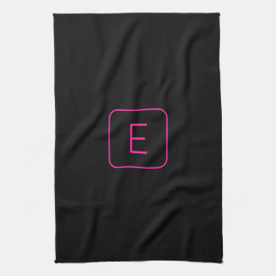 Modern gestaltetes Initial-Monogramm Rosa & Schw Geschirrtuch
