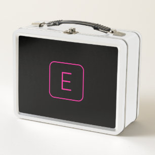 Modern gestaltetes Initial-Monogramm Rosa & Schw Metall Brotdose