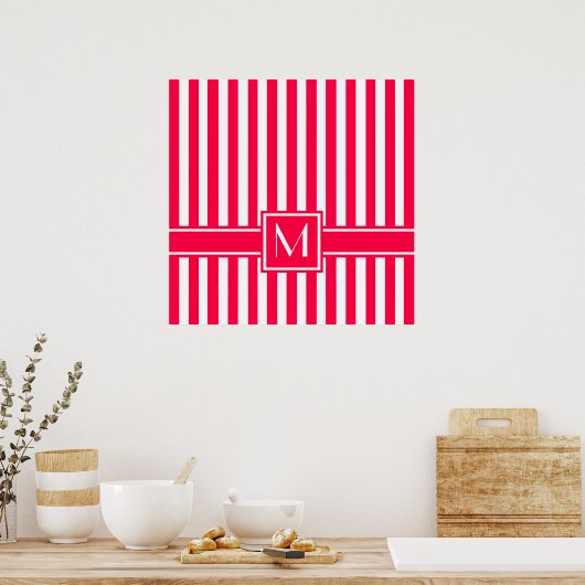 Modern gestreifter Streifen mit Monogramm Poster (Küche)