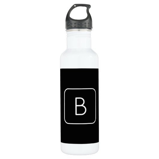 Modern gestyltes Anfangsmonogramm | Weiß und Schwa Edelstahlflasche (Vorderseite)