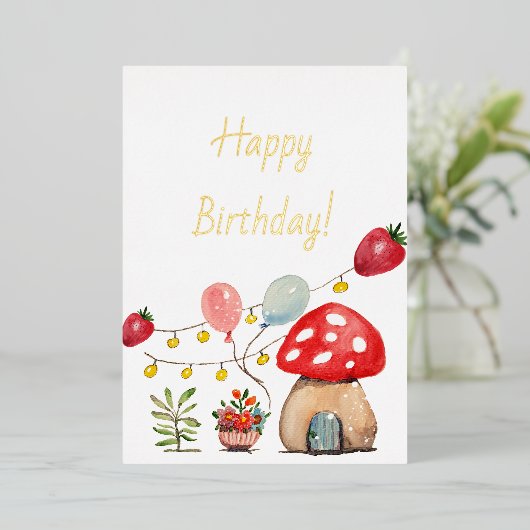Modern gewachsene Pilze und Erdbeeren Folieneinladung (Stehend vorne)