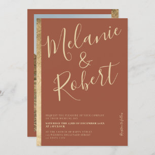 Modern gewachsener Goldstreifen Terracotta Hochzei Einladung