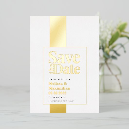 Modern gewagter Schwarz-weißer Rett Foil Einladung (Stehend vorne)