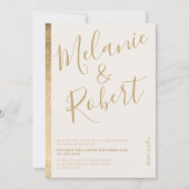 Modern gewagtes Goldstreifen Elfenbeinhochzeit-Fot Einladung (Vorderseite)