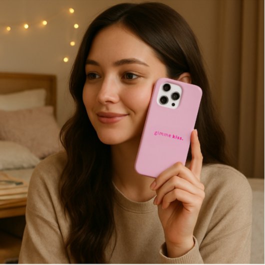 Modern Gimme Kiss | Typography Pink Text iPhone Hülle
