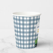 Modern Gingham Blue Construction 3rd Birthday  Pappbecher (Rechts)