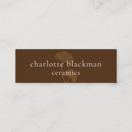 Modern Gingko Leaf QR Code Mini Brown Biz Card Visitenkarte