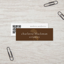 Modern Gingko Leaf QR Code Mini Brown Biz Card Visitenkarte