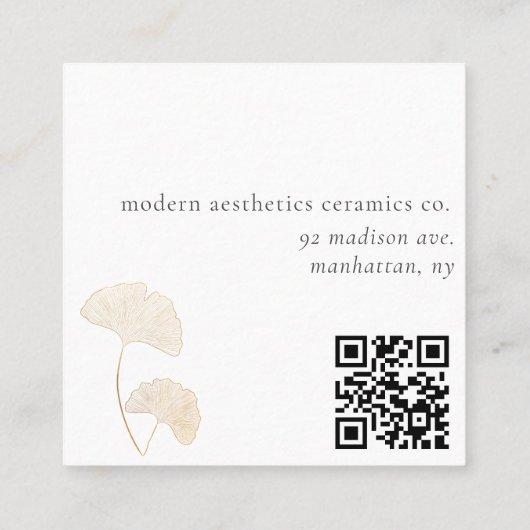 Modern Gingko Leaf QR Code Red Square Card Quadratische Visitenkarte (Rückseite)