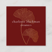 Modern Gingko Leaf QR Code Red Square Card Quadratische Visitenkarte (Vorderseite)