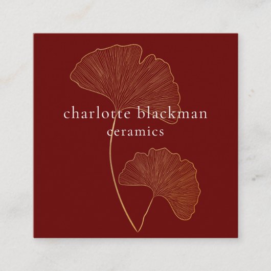 Modern Gingko Leaf QR Code Red Square Card Quadratische Visitenkarte (Vorderseite)