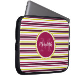 Modern Giralrosa Lila-Gelbe Streifen Monogramm Laptopschutzhülle (Vorne Rechts)