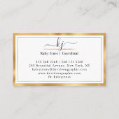 Modern Girl 2 Monogram Script Gold White Visitenkarte (Rückseite)