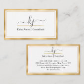 Modern Girl 2 Monogram Script Gold White Visitenkarte (Vorne/Hinten)